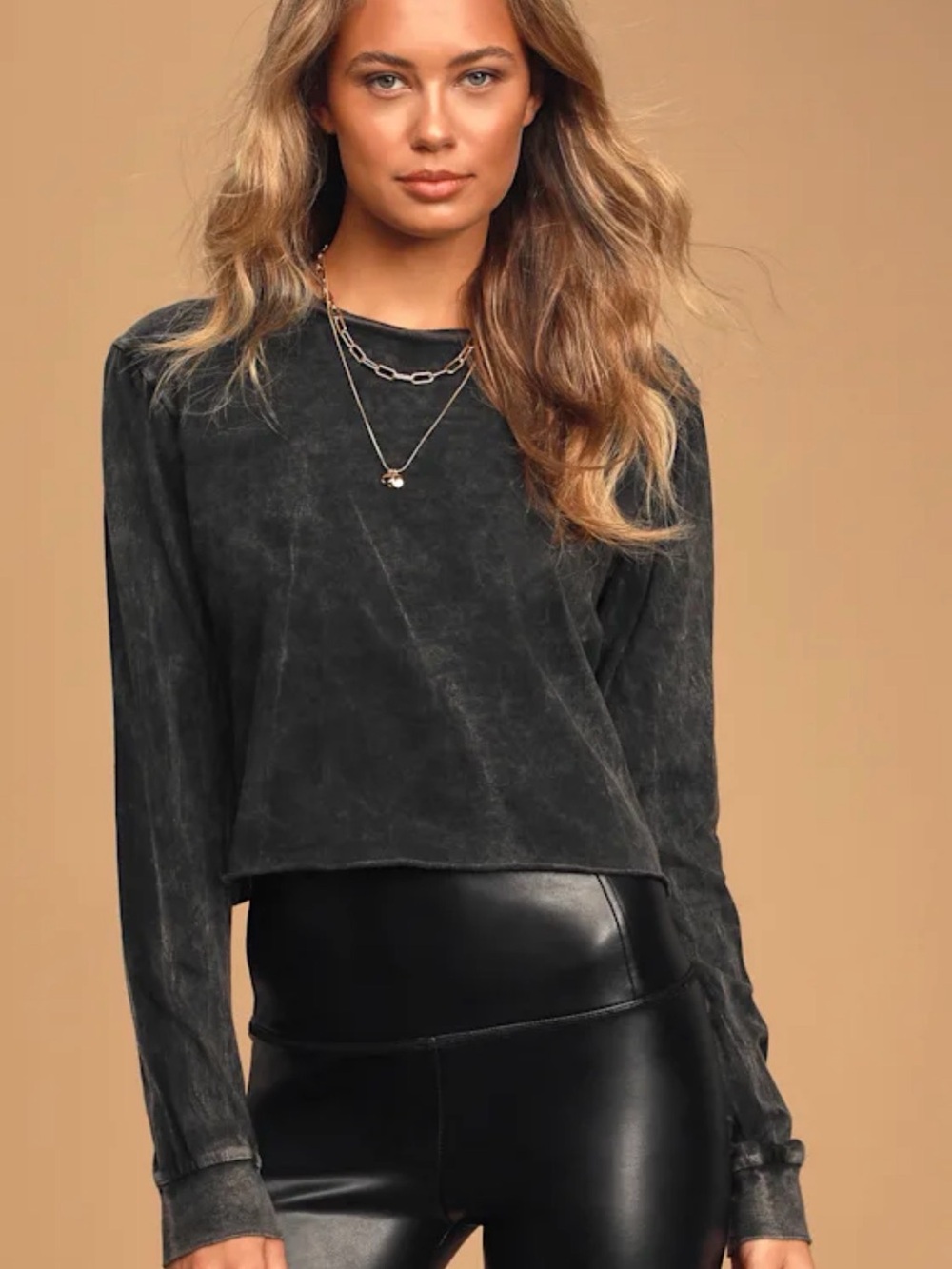Lulu's Washed Black Long-Sleeve Crewneck Sweatshirt